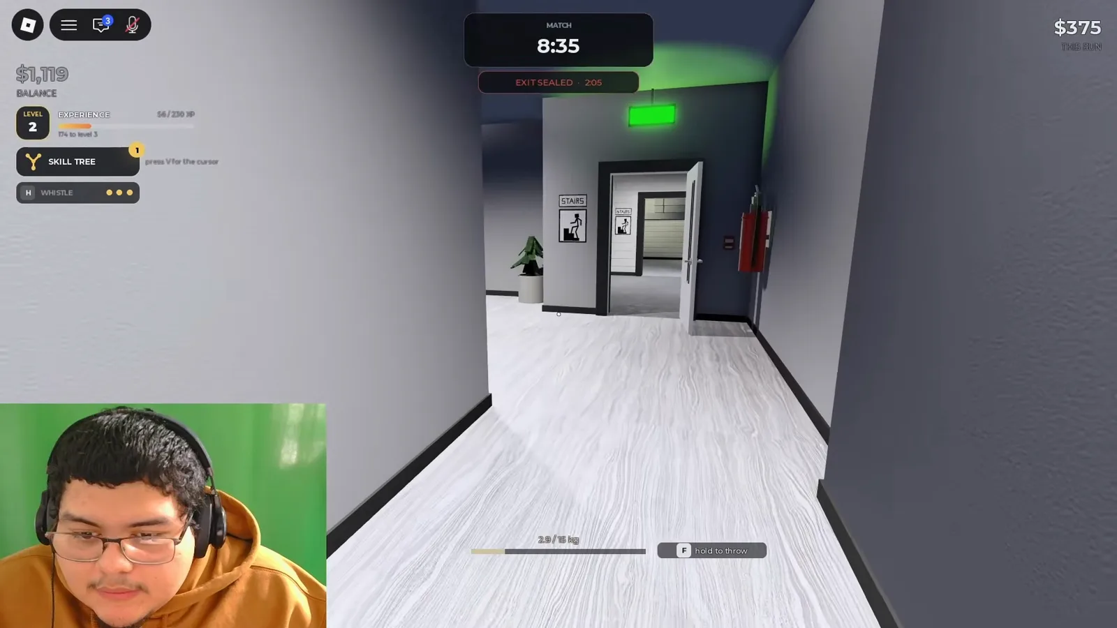 The staircase inside the two-floor American Dorm map in Steal Or Die