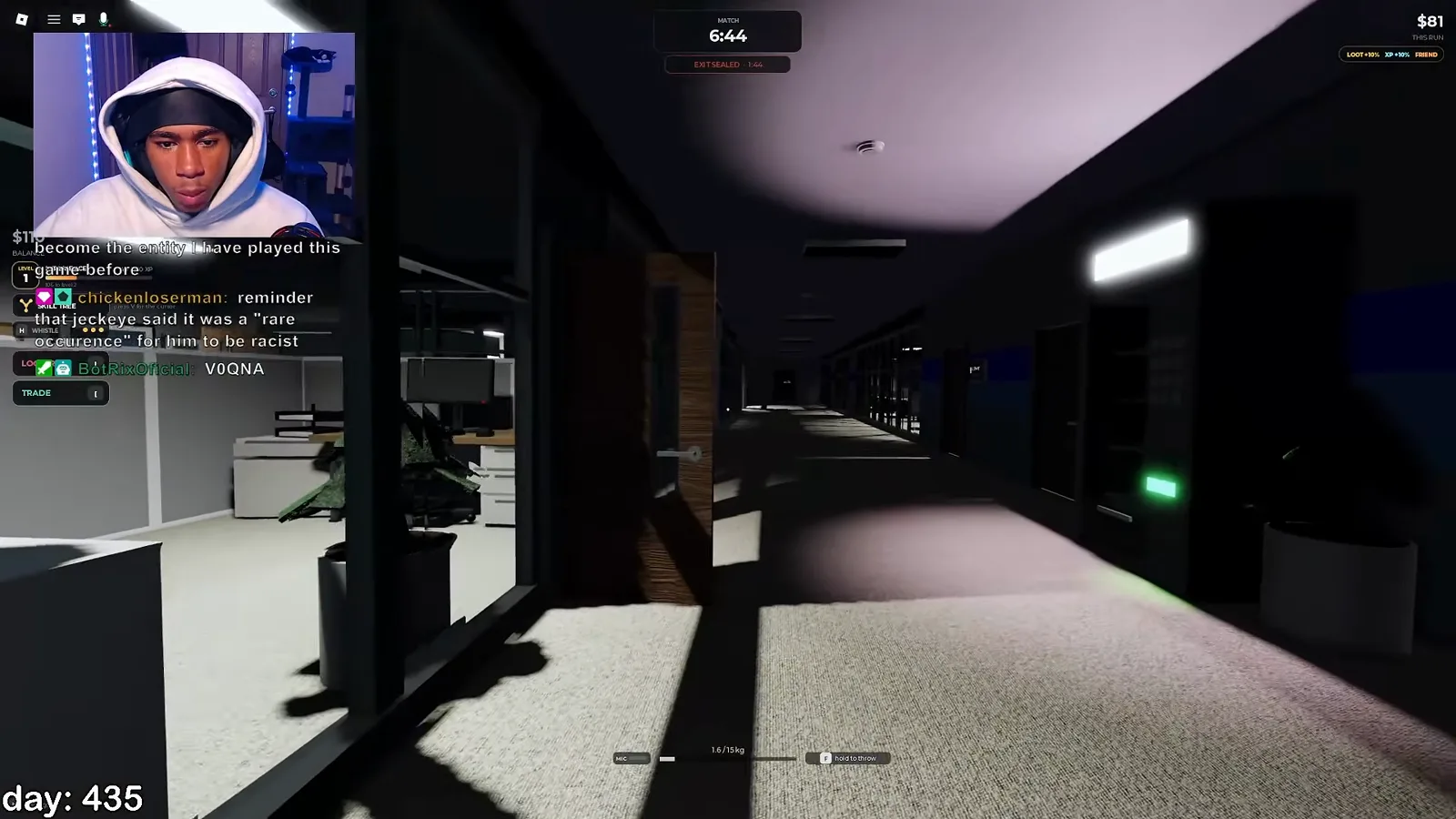 The microphone indicator at the bottom of the Steal Or Die HUD showing the entity can hear player voice